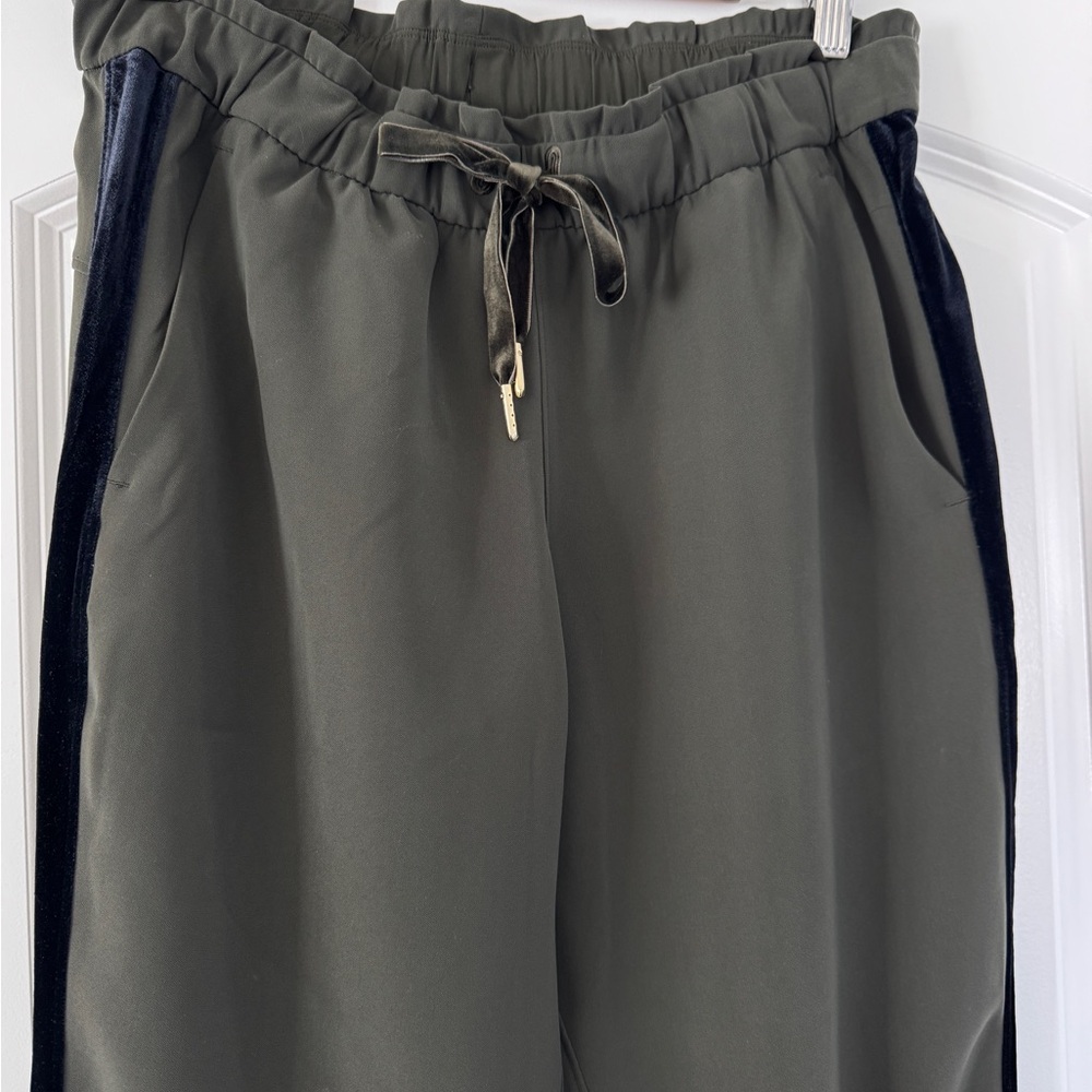 Lululemon On The Fly Olive Green Jogger Pants with Velvet Black Side Stripes